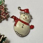 Christmas Holiday Brooch Pins Lot Of 3 Bells, Poinsettia, Snowman Photo 3