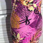Vintage Y2K cut out back dress newsprint tropical flower hot pink bodycon SZ M Size M Photo 7