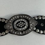 Leather Studded Belt Large 38 Bling Buckle Conch Style Black Silver Southwestern Photo 3