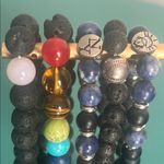 5 Piece Set Vibrant Crystal Lava Bead Charm Stretch Bracelets Collection Black Photo 2