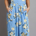 Band of Gypsies Jumpsuit Size M Strapless Floral Blue Pockets Boho Festival NEW Photo 0