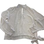 Krisa ‎ Blouse Womens Small Pink Cream Long Sleeve Tie Hem Keyhole Top Made USA Photo 0
