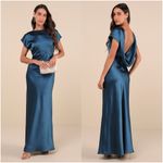 Lulus LULU’S Captivating Presence Dark Teal Satin Cowl Back Maxi Dress Photo 1