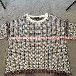 DKNY  Lurex Plaid Weaved Fringe Sweater- Size Large Photo 7