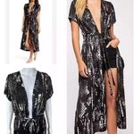 Free People Intimately So Long Robe In Black Combo Snake Print Short Sleeve XS Photo 1