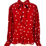 Unique Vintage Gwen Red White Heart Print Blouse Puff Sleeve Size Large Photo 0