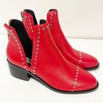 Steve Madden  Women’s Red Leather Silver Studded Conspire Ankle Boots Size 6.5 Photo 2