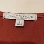 Green Envelope Women’s Button Down Top Blouse Tie Knot Hem V Neck Brown Small Photo 2