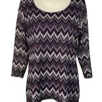 Roz & Ali  X-Large Top Chevron Lace Overlay Stretch 3/4 Sleeves Round Neck Purple Photo 0