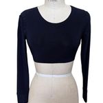 Norma Kamali Kamali Kulture X  Long Sleeve Navy Blue Crop Top Size Small Photo 0