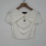 FORE Off White Twist Front Cutout Short Sleeve Crop Top Tee Photo 1