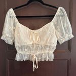 Le lis | Daisy Embroidered Coquette Style Sheer Peasant Style Crop | Size Medium Photo 0