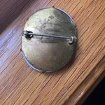 Vintage Hand Painted Porcelain Floral Brass Back Brooch Pin Blue Photo 4