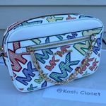 Michael Kors MK Jet Set Large Chain Logo Crossbody - Bright White Photo 0