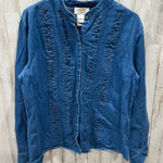 Talbots Vintage  Denim Ruffle Western Cowgirl Button Up Shirt Rodeo Medium Cotton Photo 0