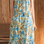 Faherty  dress Maxi Chaser floral Blue Boho Cottage Beach XS Tiered Boho Silk Photo 0