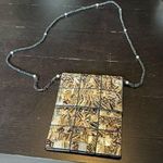 Mod by Design mother of pearl purse with green satin lining. Beaded strap. Multiple Photo 0