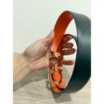 Ferragamo Salvatore Orange/Black Leather Gancini Buckle Reversible Belt 34'' Photo 3