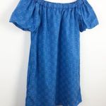 ZARA Floral Openwork Textured Blue Off Shoulder Mini Sun Dress Balloon Sleeve Photo 3