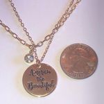 Lot of 2 Gold Tone Dainty CZ Rhinestone America The Beautiful Pendant Necklaces Photo 1