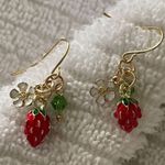 Small Strawberry and flower golden drop earrings new gift Photo 1