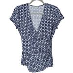 Boden Cap Sleeve Faux Wrap Blouse Geo Print Navy Blue Size 10 Photo 0