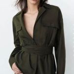 ZARA Belted Green Pocket Shirt Photo 0