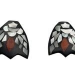 Vintage Mother Of Pearl & Resin Inlay Stud Earrings Bat wings Whimsical Unique Silver Photo 0