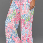 Lilly Pulitzer  Linen Beach Wide Leg Pants Lets Cha Cha Neon Coastal Medium Photo 0