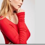 Free People  January Ribbed Long sleeve Hi Low Shark Bite Tunic T-Shirt Red XS Photo 4