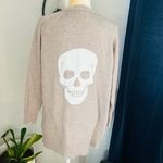 Sweet Romeo  Skull Back Open‎ Long Sleeve Cardigan Sweater, Tan/White, Medium Photo 5