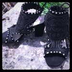 Black Women Sandals size 7 1/2 Dark Academia Grunge cutout suede chunky heel Photo 0