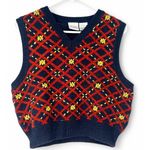 Liz Claiborne Vintage 90's   S Women's Sweater Vest Lattice Flowers Knit Pullover Photo 0