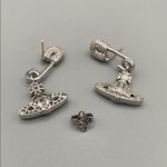 Vivienne Westwood  Silver Tone Safety Pin Earrings w Drop Orb. Crystal encrusted Photo 3