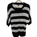 AB Studio  Black White Striped Color Block Short Sleeve Sequin Sweater Size XL Photo 0