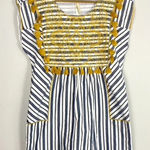Uncle Frank Blue and White Striped Yellow Embroidery Boho Tassel Dress Photo 0