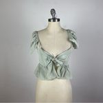 Stone Cold Fox  Sage Green Silk Ruffle Tie Crop Top Photo 1