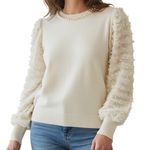 SIONI MILANO Ivory Knit Pearl Embellished Fringe Long Sleeve Sweater NWT Small‎ White Photo 0