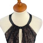 BCBGMAXAZRIA  Dress Black Lace Tiered Tulle Grommets Cutout Wimsygoth Edgy Size 6 Photo 2