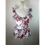 French Connection  Aden Bai Lurex Frill Cami Top Summer White Cerise Size 4 NWOT Photo 2