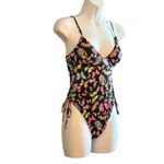 Betsey Johnson  One Piece Swimsuit, Black with Multi-Color Butterflies, M, Nwt Photo 2
