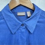 Chico's Chico’s Cornflower Blue Brushed Polyester with Pinhole Design Button Front Top Photo 6