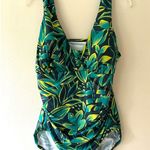 Lands End Plus Size 16 Tummy Ruched One Piece Lined Swimsuit Green Floral Black Photo 3