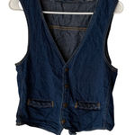 Womens Dark Wash Denim Vest Sleeveless Jean Button Up Braided Pockets S Western Blue Photo 0