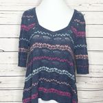 Free People Cropped Keyhole Sweater Top Size Medium Blue Stripe Wool Blend Photo 8