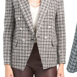 Elie Tahari  Double Breasted Tweed Novelty Blazer Jacket Black White Size L Photo 0