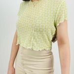 boho trendy sheer rave floral lime green lettuce edge layering tee XS/s White Photo 4