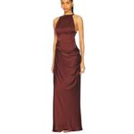 Ceren Ocak Satin Dress in Burgundy Small New Womens Long Maxi Gown Brown Photo 2