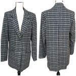 Eddie Bauer Wool Check Long Blazer Jacket Cream Navy Blue M Academia Photo 1