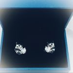 Panda Bear Sterling Silver CZ Heart Stud Earrings Silver Photo 0